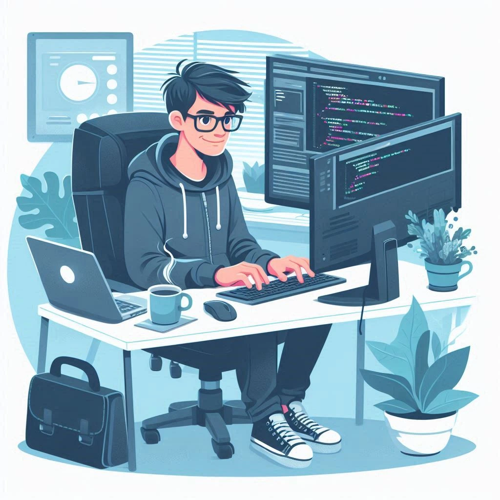 image d'un developpeur sur son bureau